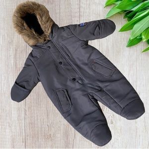 Rothschild 1881 Expedition Fur Trim Full Body Winter Gray Snow Suit Size 3/6 Mth